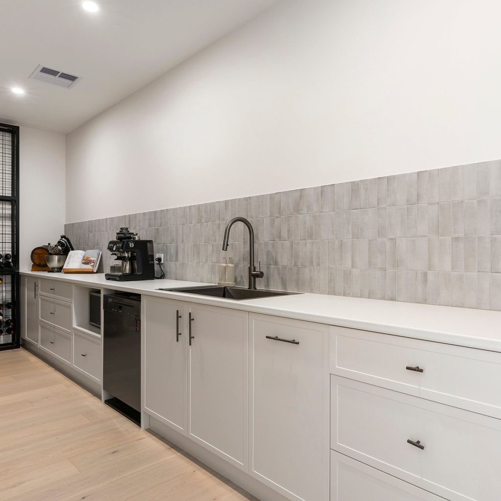 Line Whte Structured HiLite Matt Tile - lifestyle view