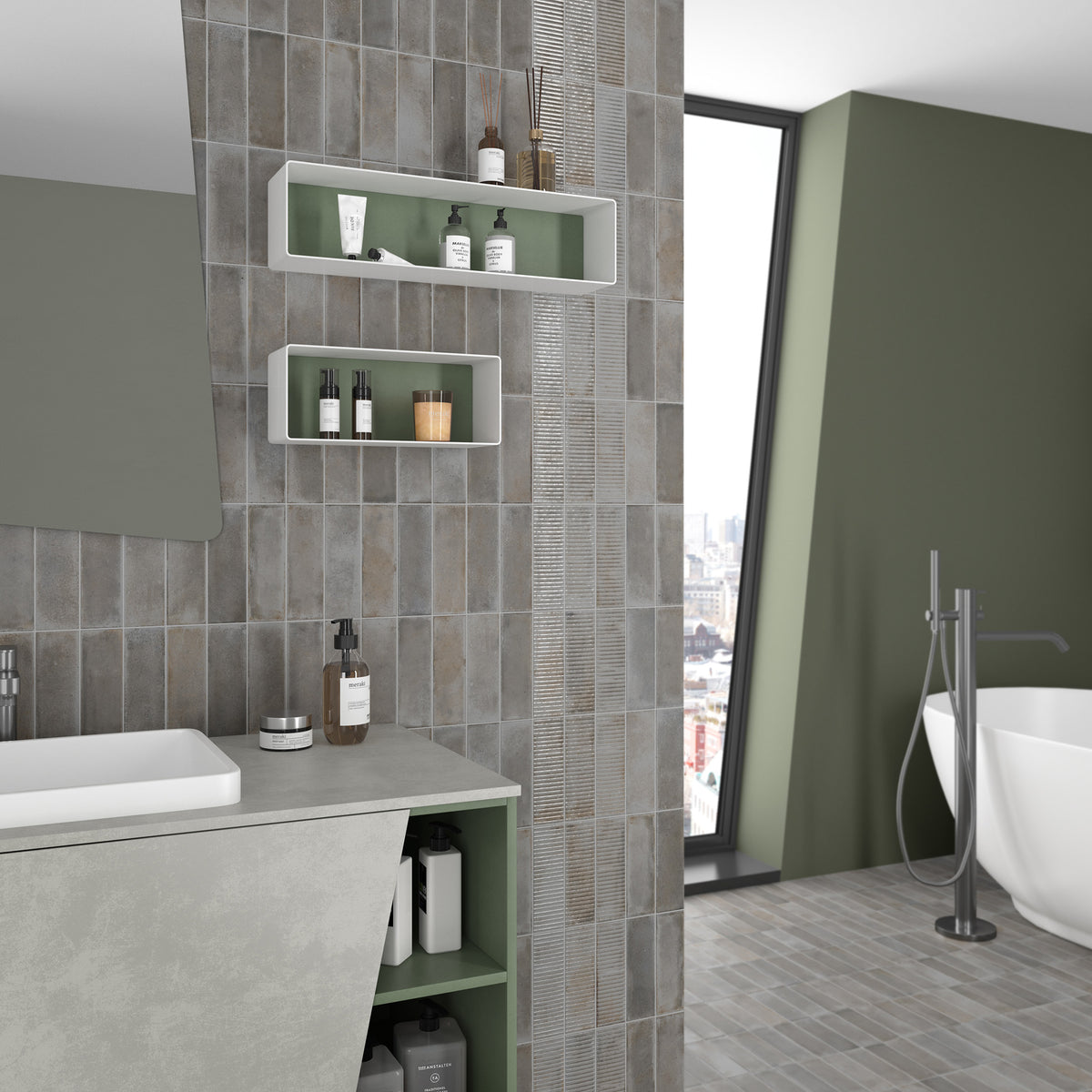 Smoke Structured Matt Tile - lifestyle view