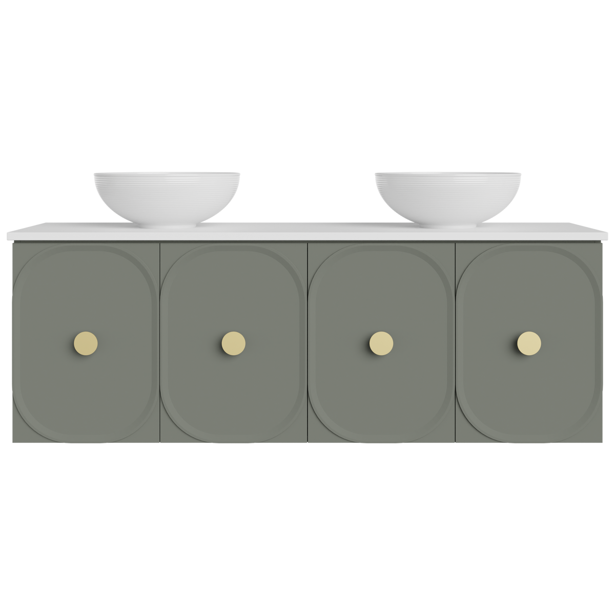 Vanity 1500 Wall Hung Doors Only Double Bowl SSurface AC Top