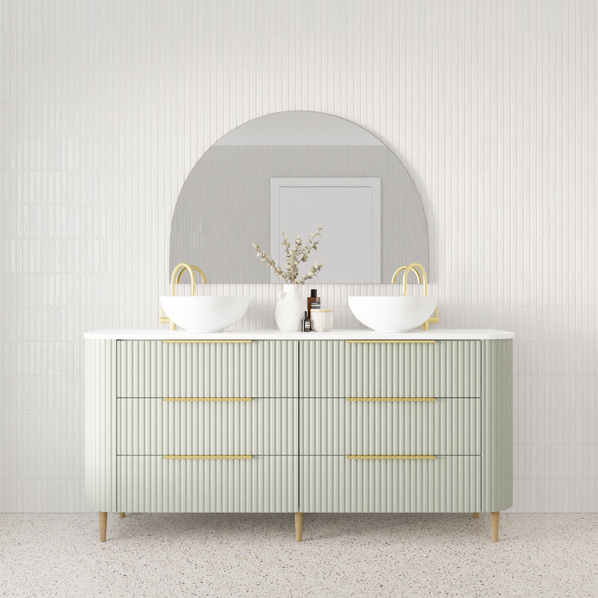 Vanity 1800 Leg Drawers Only Double Bowl SSurface AC Top