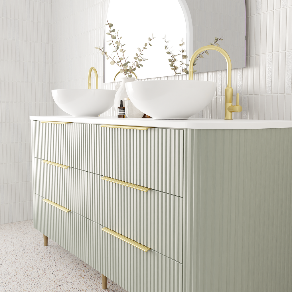 Vanity 1800 Leg Drawers Only Double Bowl SSurface AC Top