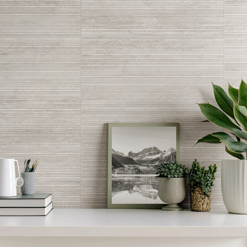 Travertine Lineal Bone Embossed Matt Tile - lifestyle view