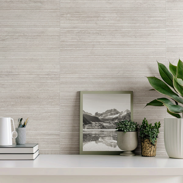 Travertine Lineal Bone Embossed Matt Tile - lifestyle view
