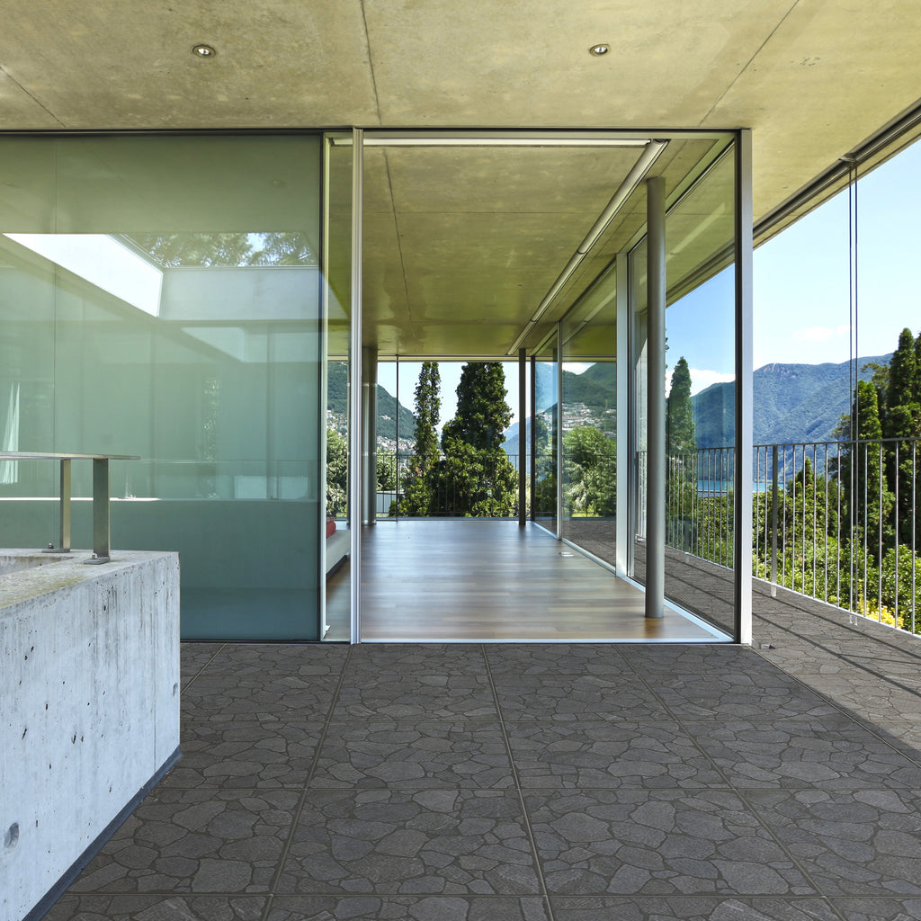 CrazyPave Quartzite Charcoal Textured Tile - lifestyle view
