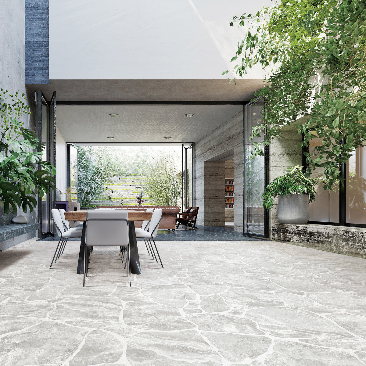 Travertine CrazyPave Tortora Microtec Textured Tile (Box1.44m2) - lifestyle view