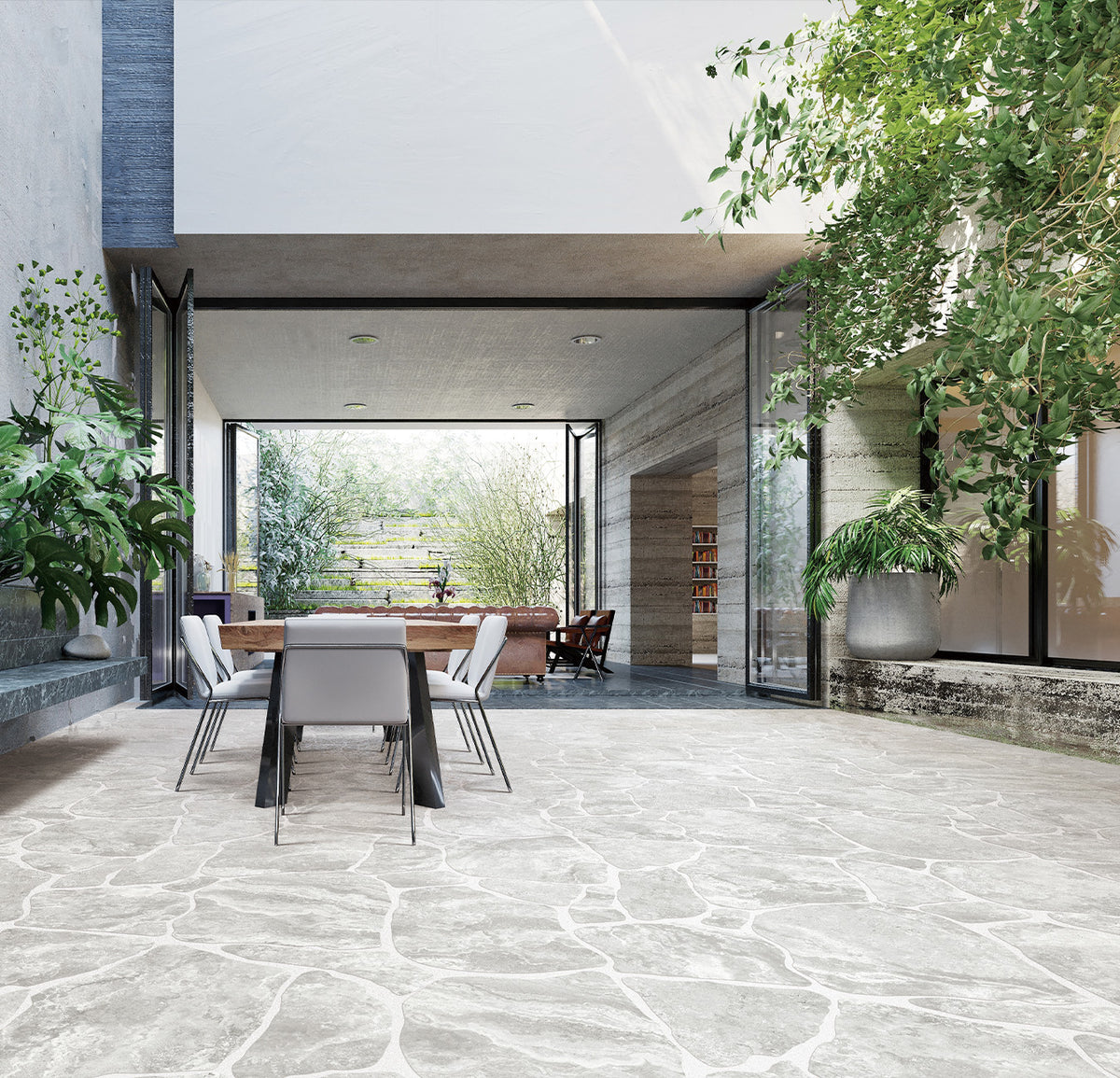 Travertine CrazyPave Tortora Microtec Textured Tile (Box1.44m2) - lifestyle view