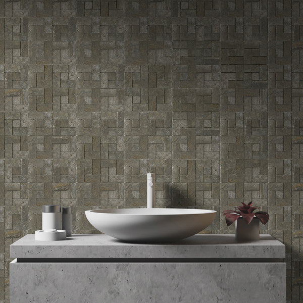 Natural Travertine Windmill Brown Honed Mosaic - lifestyle view