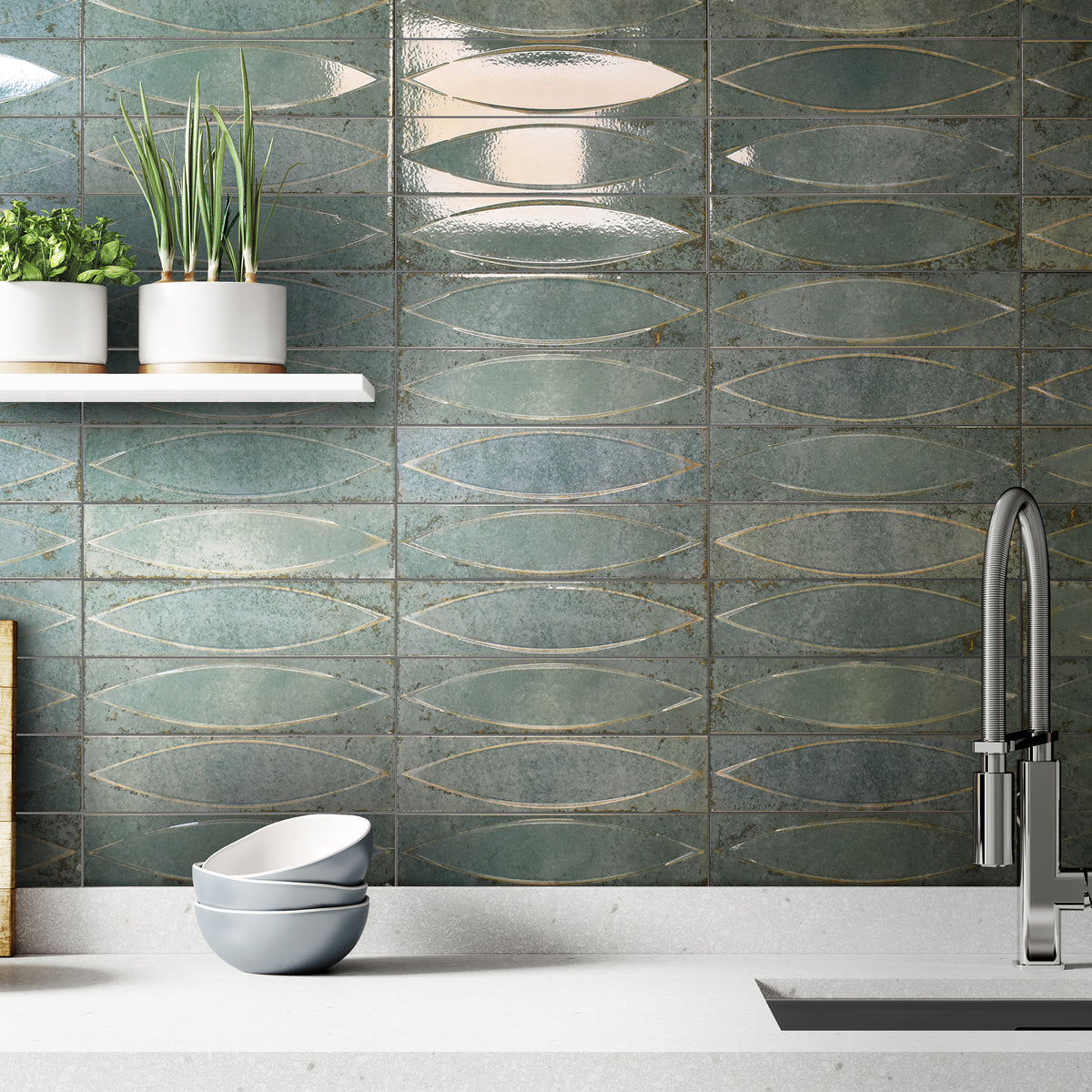 Shield Aqua Embossed Gloss Tile - lifestyle view