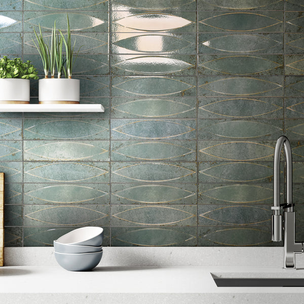 Shield Aqua Embossed Gloss Tile - lifestyle view