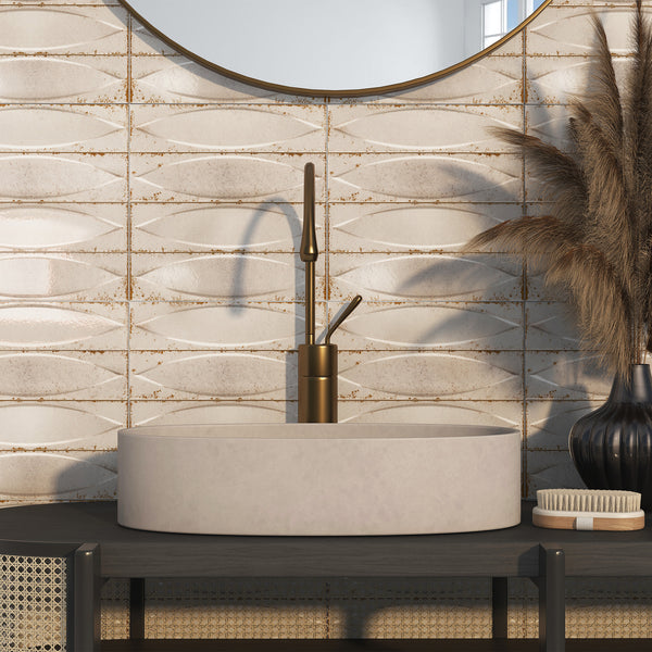 Shield White Embossed Gloss Tile - lifestyle view