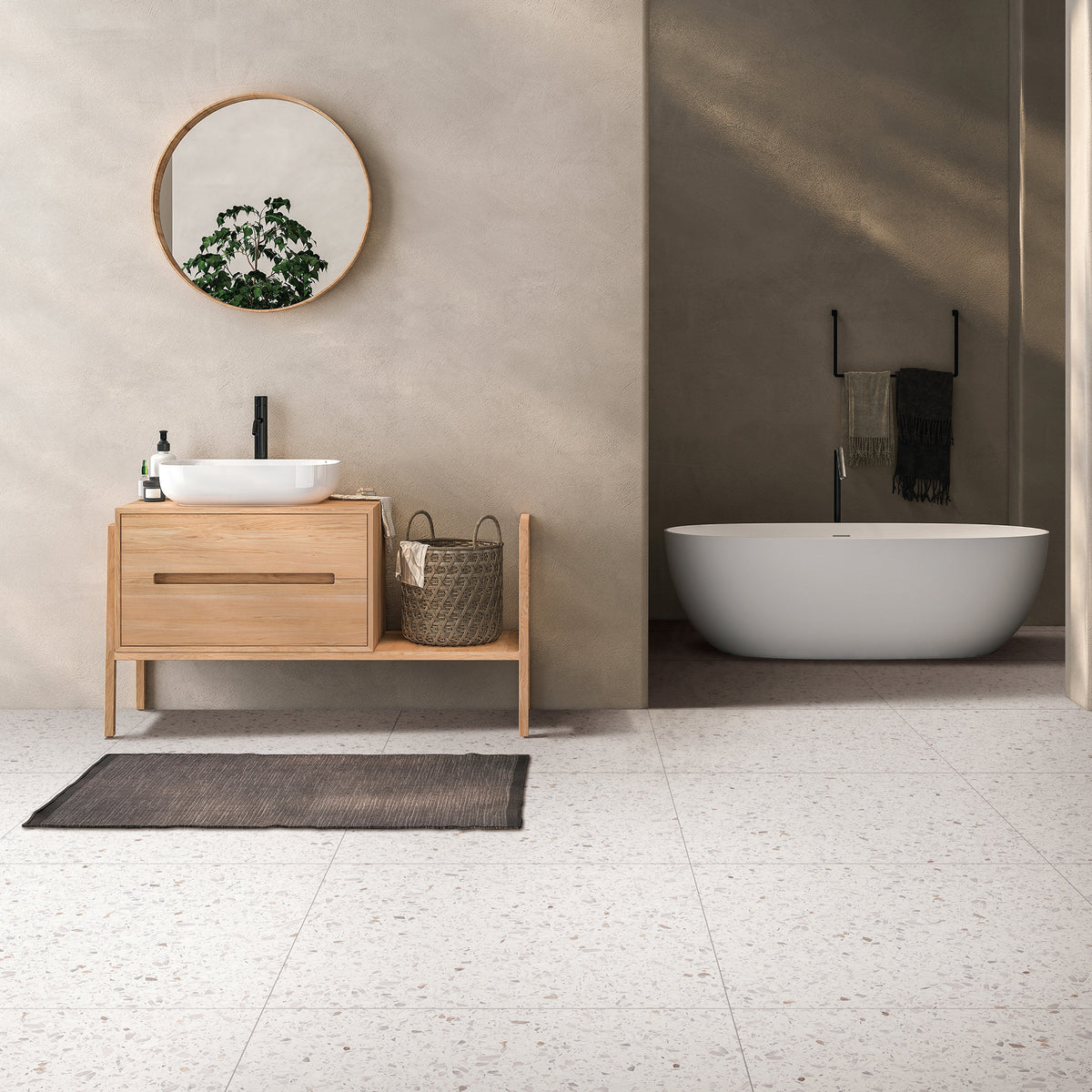 Terrazzo Snow White Hilite Textured Tile - lifestyle view