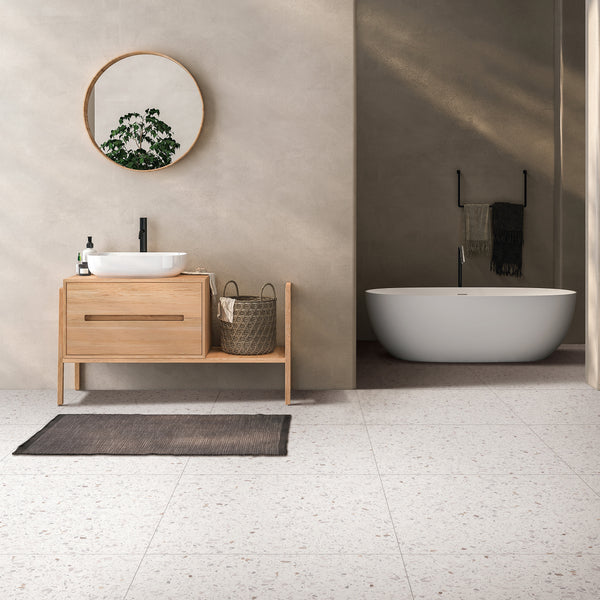 Terrazzo Snow White Hilite Textured Tile - lifestyle view
