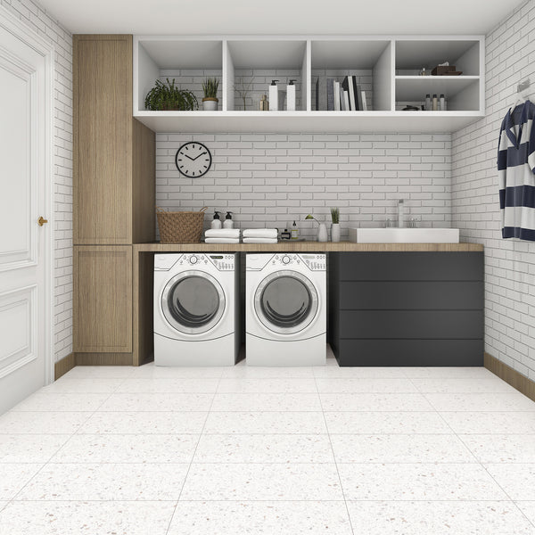 Terrazzo Snow White Hilite Textured Tile - lifestyle view