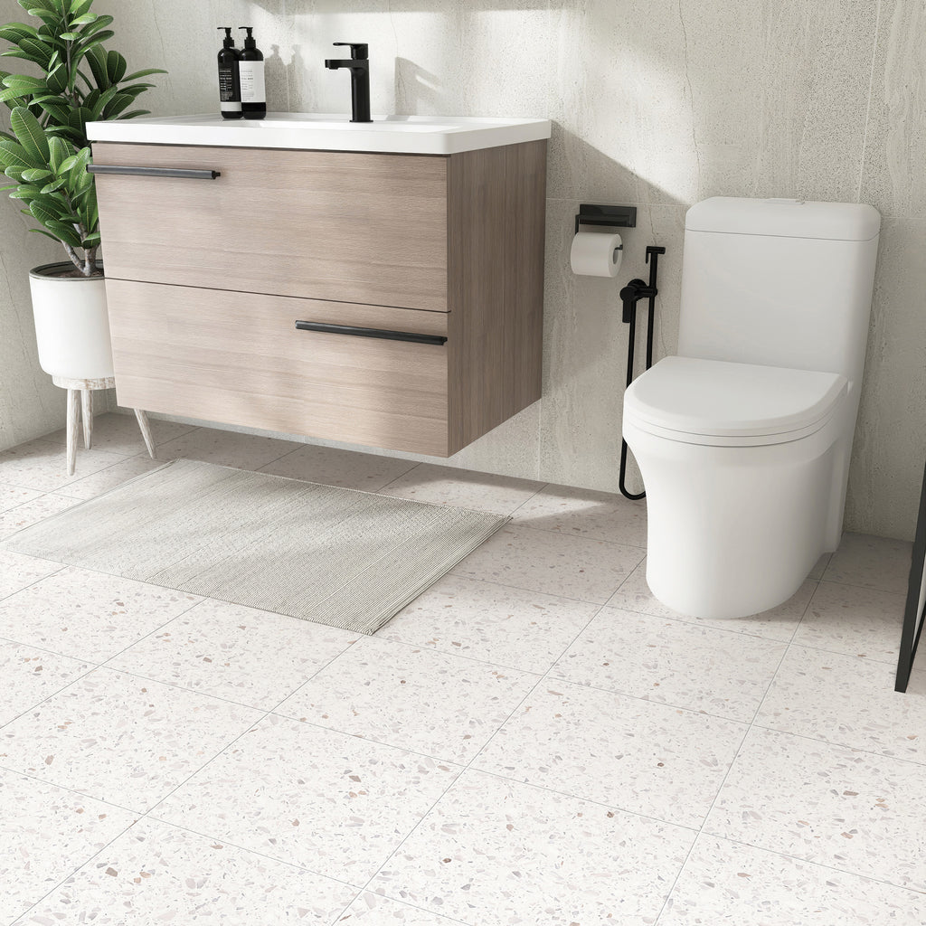Terrazzo Snow White Hilite Textured Tile - lifestyle view