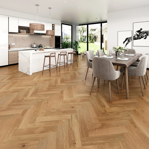 Honey Caramel Herringbone European Oak Engineered Timber Textured 14.5/3 - lifestyle view