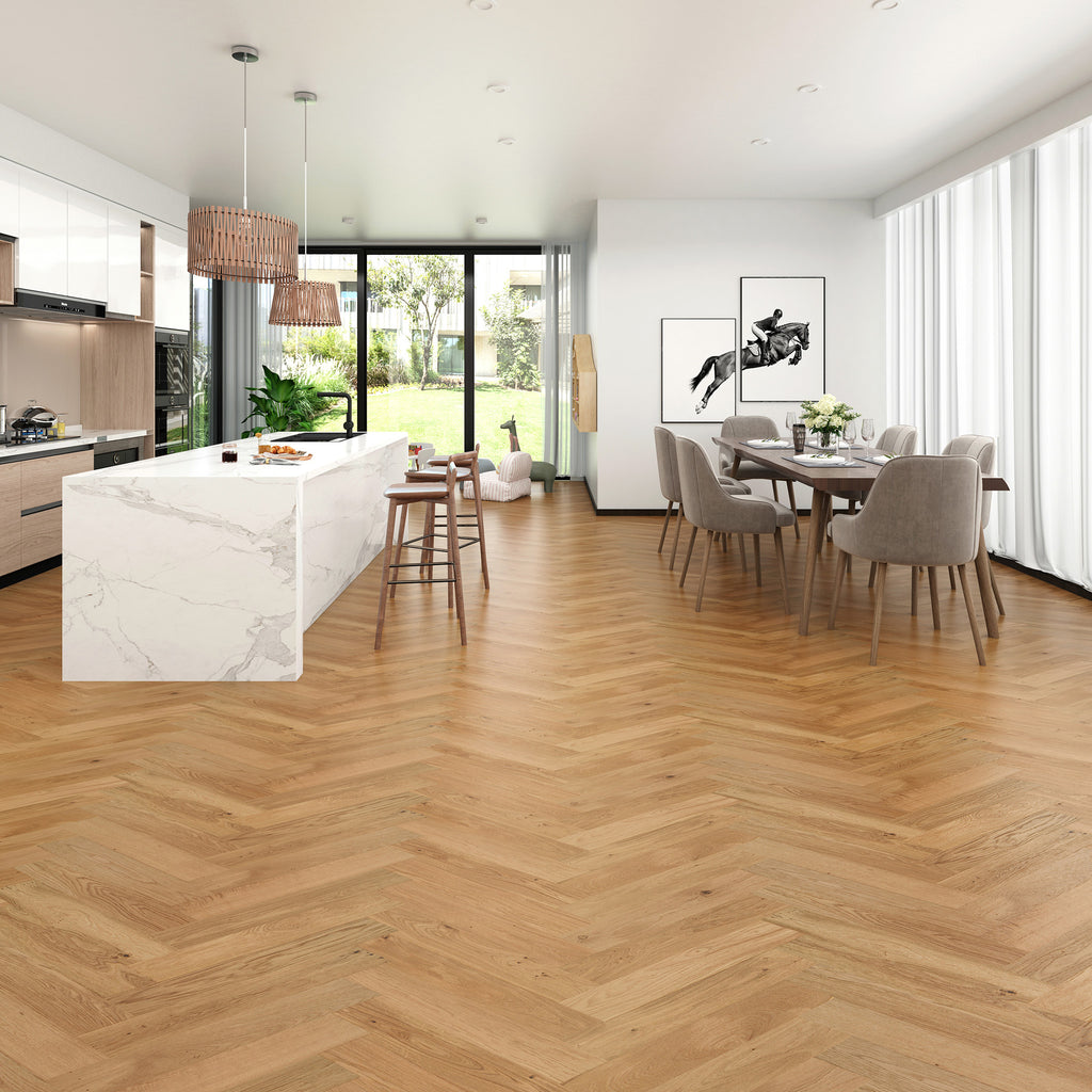 Honey Caramel Herringbone European Oak Engineered Timber Textured 14.5/3 - lifestyle view