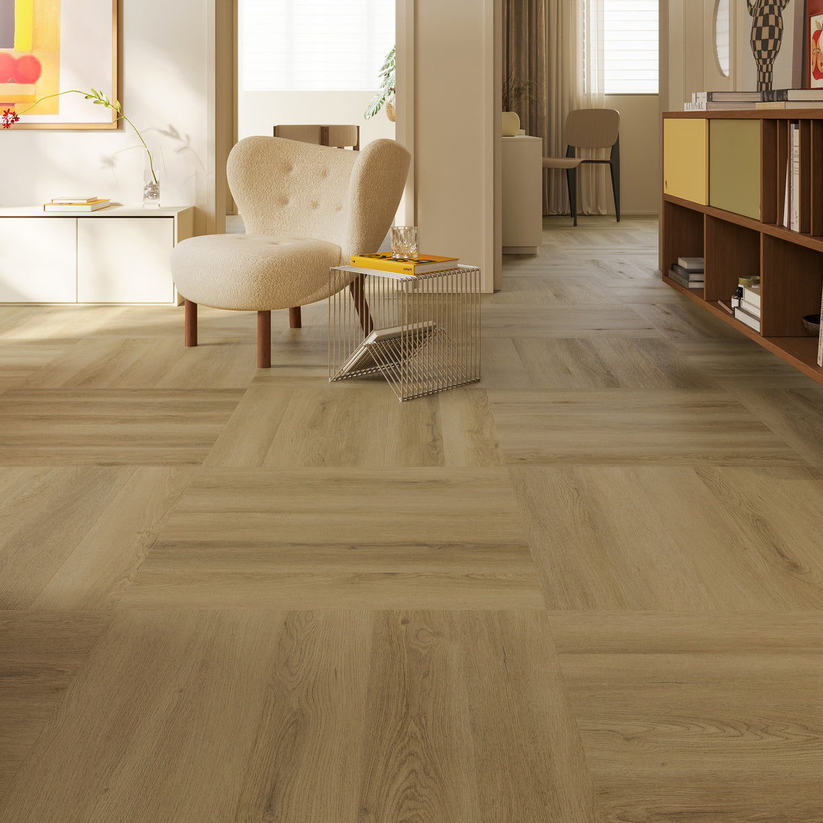 Natural Oak Herringbone Hybrid Textured - lifestyle view