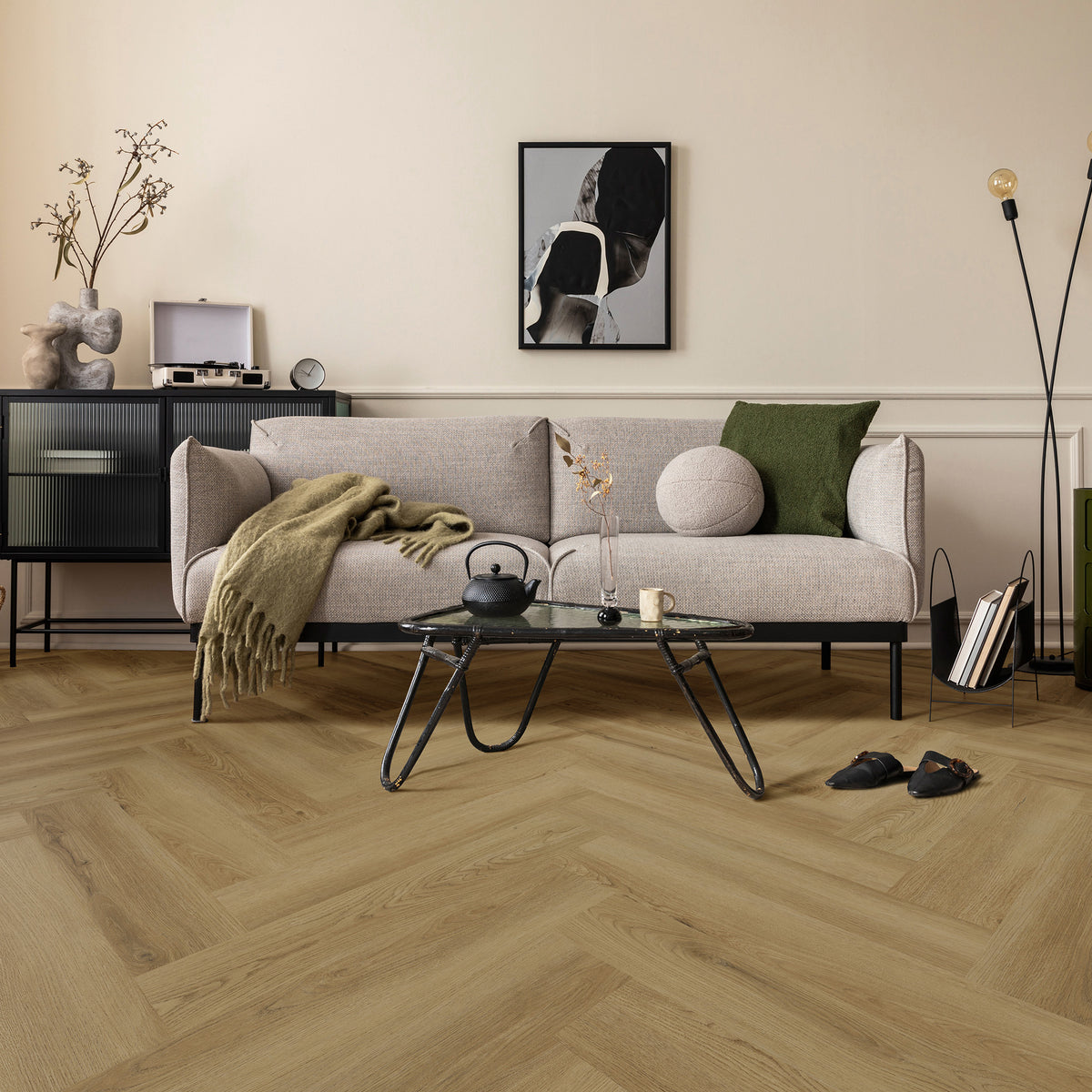 Natural Oak Herringbone Hybrid Textured - lifestyle view