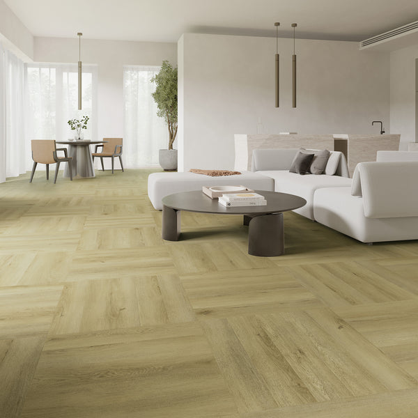 Bleached Oak Herringbone Hybrid Textured - lifestyle view
