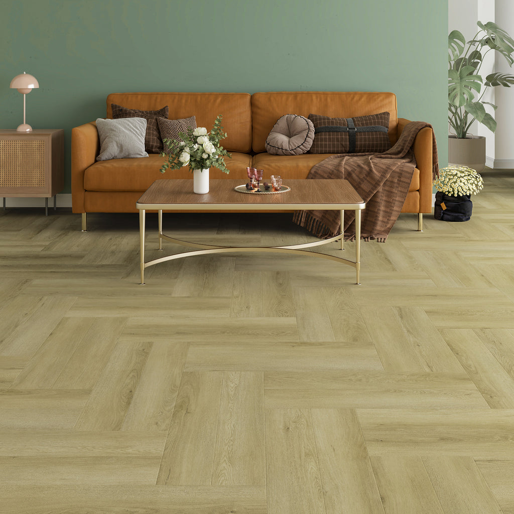 Bleached Oak Herringbone Hybrid Textured - lifestyle view