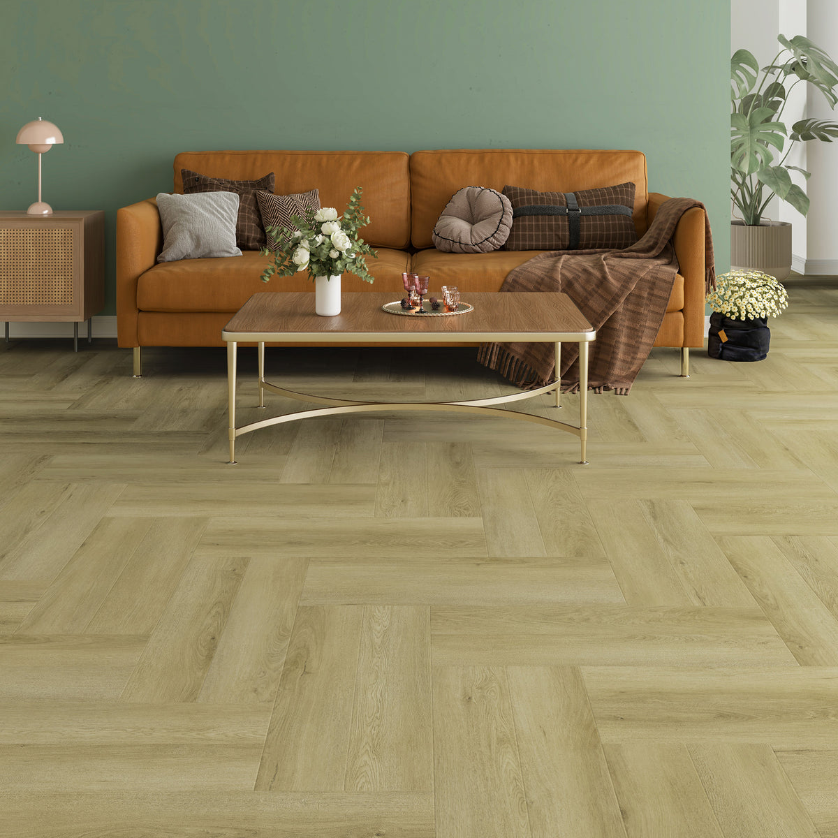 Bleached Oak Herringbone Hybrid Textured - lifestyle view