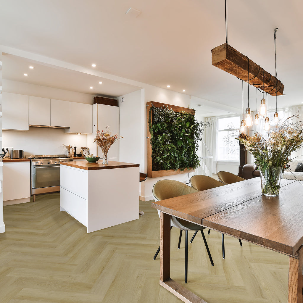 Bleached Oak Herringbone Hybrid Textured - lifestyle view