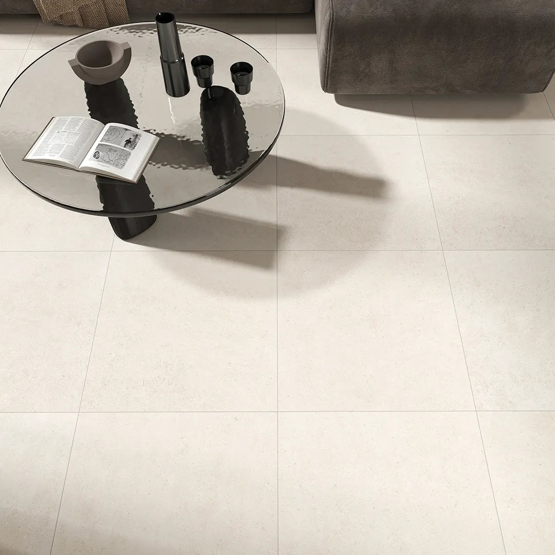 Nimes White 595 x 595 Matt tile - lifestyle view