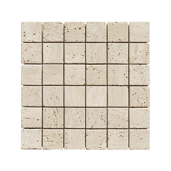 Natural Travertine Beige Square Tumbled Mosaic