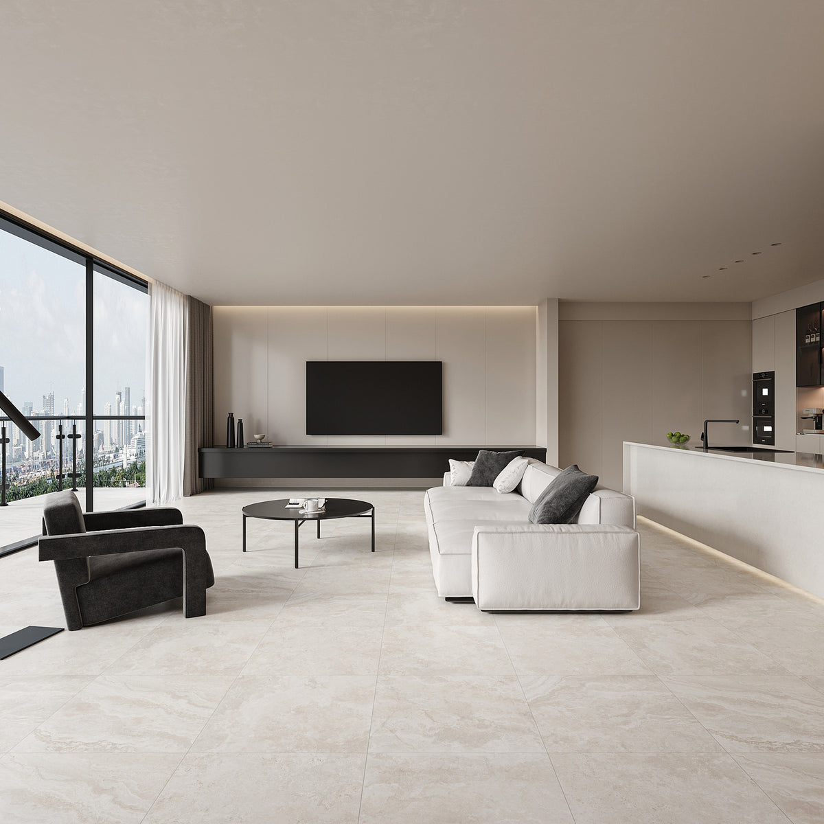 Travertine Avorio HiLite Silk Tile - lifestyle view