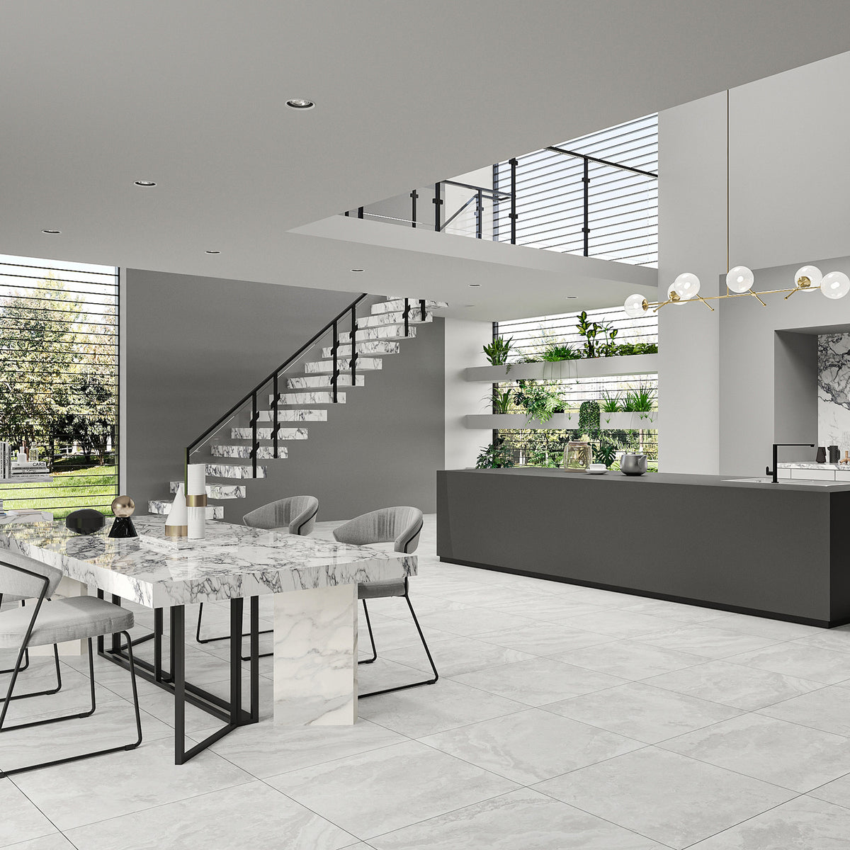 Travertine Cenere HiLite Silk Tile - lifestyle view