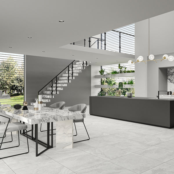 Travertine Cenere HiLite Silk Tile - lifestyle view