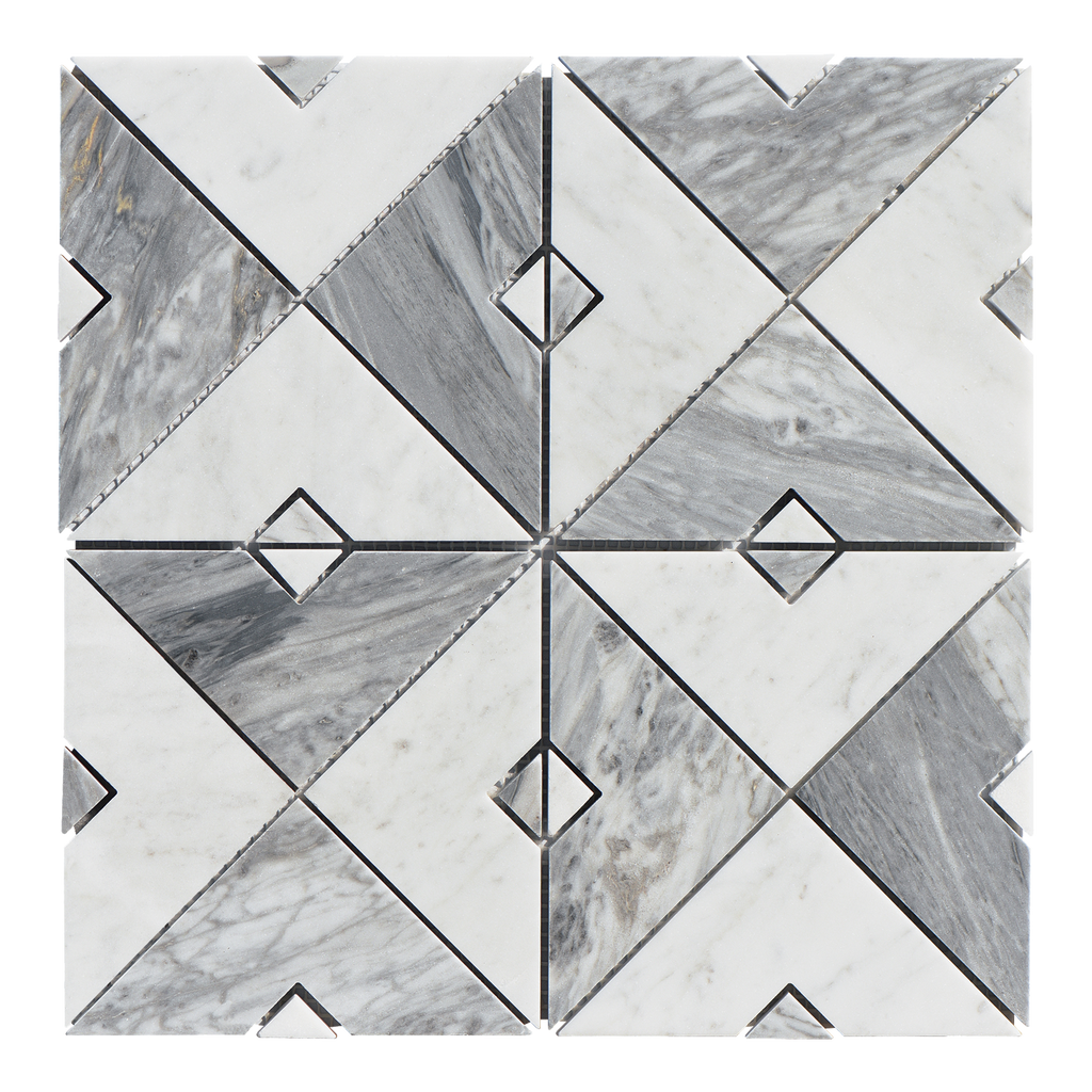 Natural Marble Duomo Bianco & Carrara Grey Mix Honed Mosaic