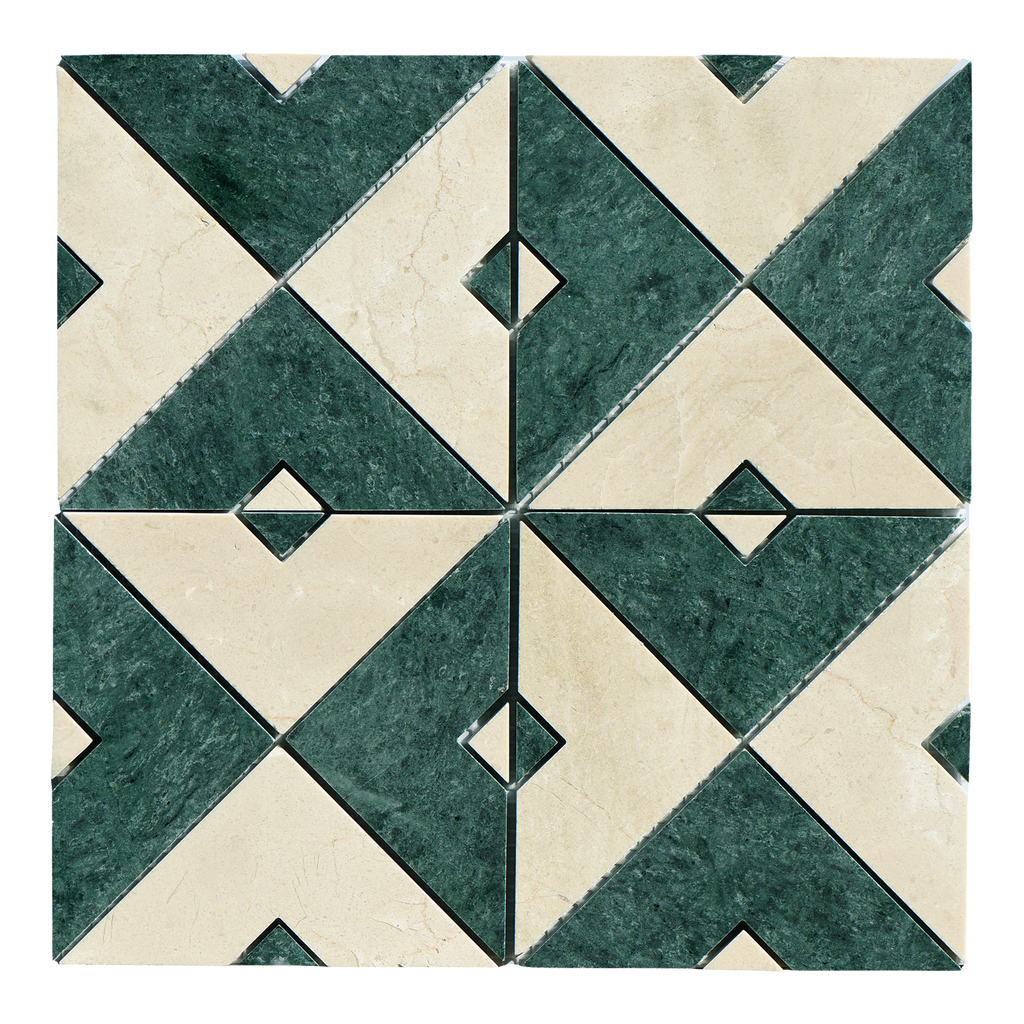 Natural Marble Duomo Crema Marfil & Taj Green Mix Honed Mosaic