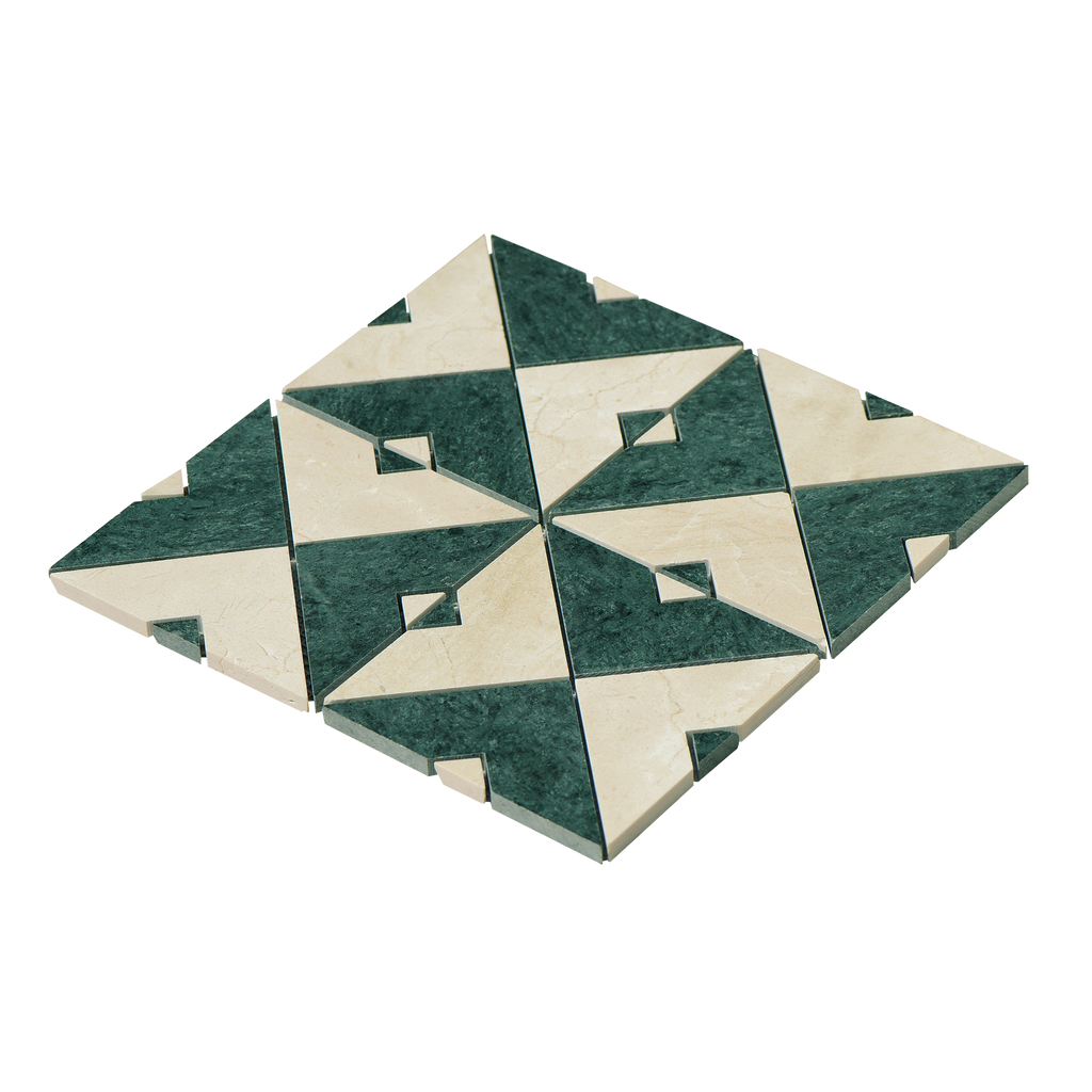 Natural Marble Duomo Crema Marfil & Taj Green Mix Honed Mosaic