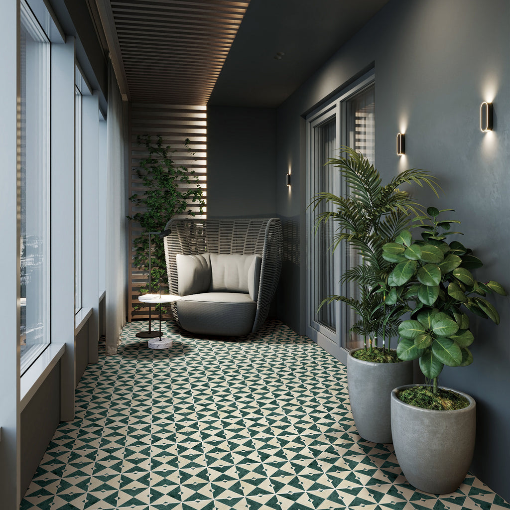 Natural Marble Duomo Crema Marfil & Taj Green Mix Honed Mosaic - lifestyle view