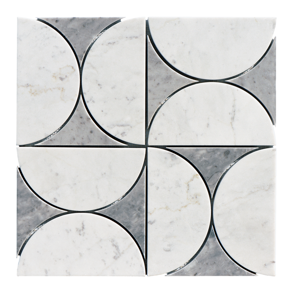 Natural Marble Orbit Bianco & Carrara Grey Mix Honed Mosaic