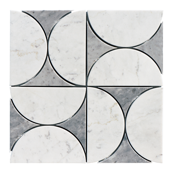 Natural Marble Orbit Bianco & Carrara Grey Mix Honed Mosaic