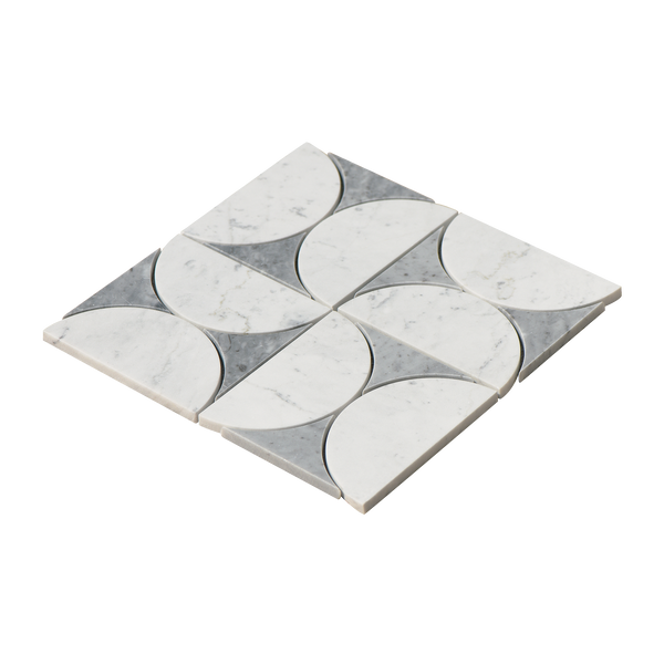 Natural Marble Orbit Bianco & Carrara Grey Mix Honed Mosaic