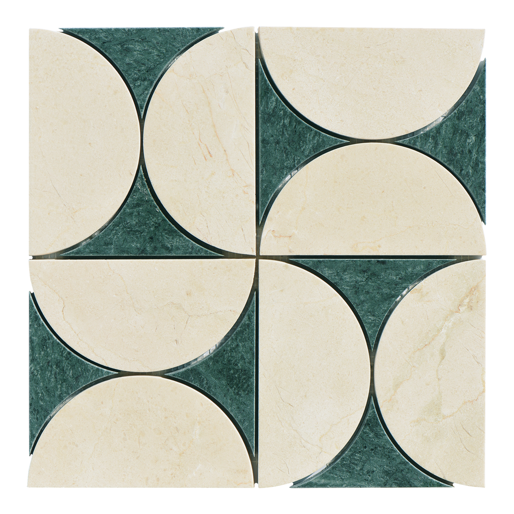 Natural Marble Orbit Crema Marfil & Taj Green Mix Honed Mosaic