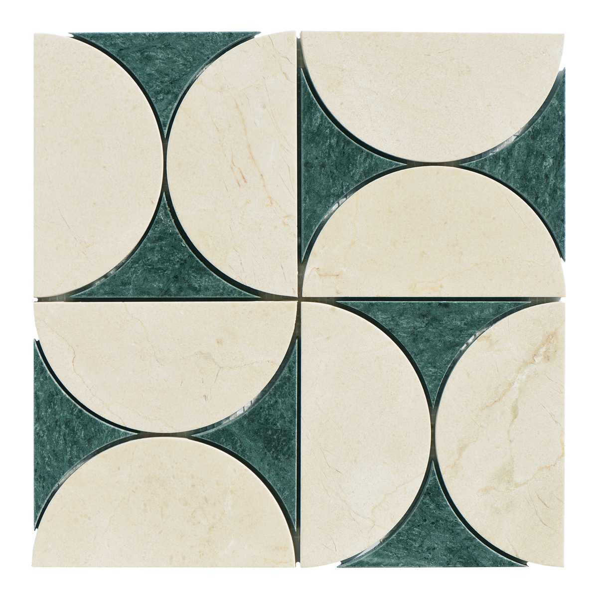 Natural Marble Orbit Crema Marfil & Taj Green Mix Honed Mosaic