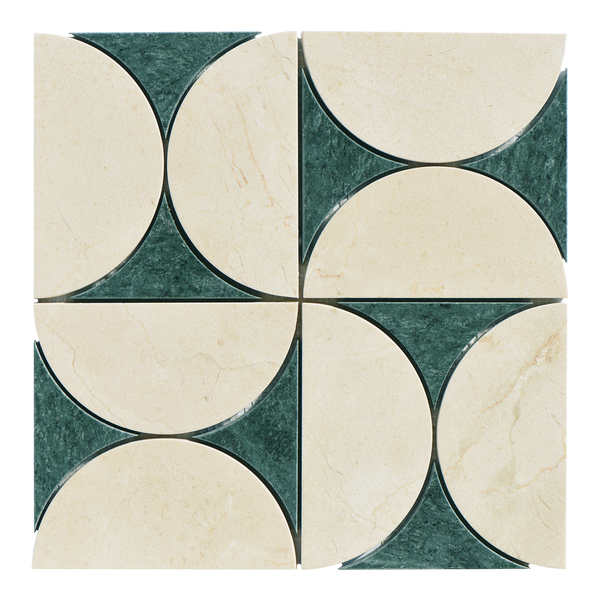 Natural Marble Orbit Crema Marfil & Taj Green Mix Honed Mosaic