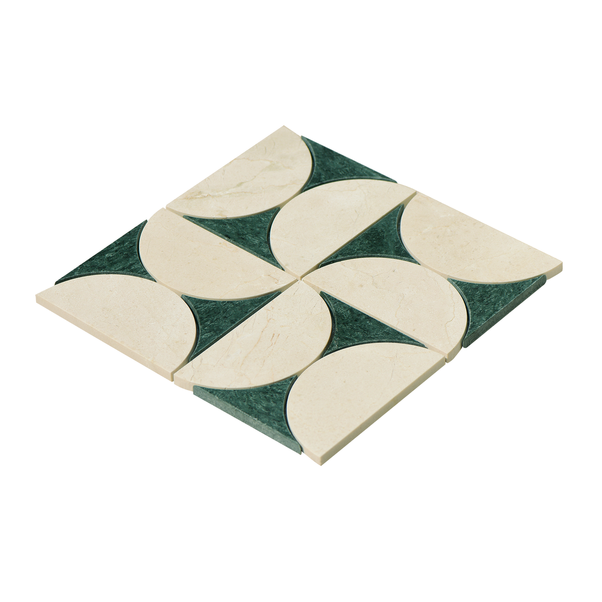 Natural Marble Orbit Crema Marfil & Taj Green Mix Honed Mosaic