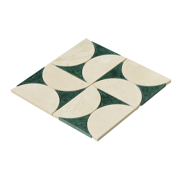 Natural Marble Orbit Crema Marfil & Taj Green Mix Honed Mosaic
