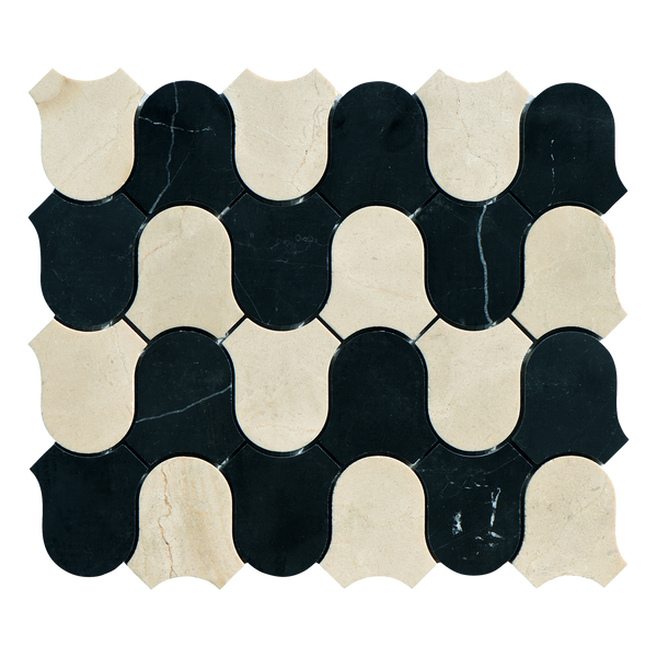Natural Marble Clyde Crema Marfil & Nero Mix Honed Mosaic