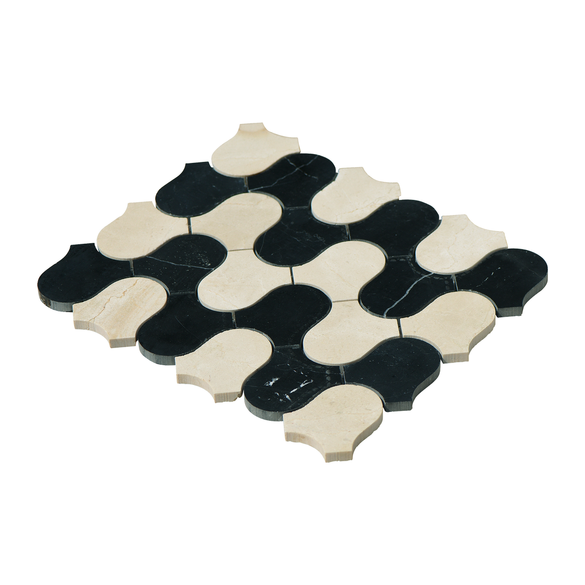 Natural Marble Clyde Crema Marfil & Nero Mix Honed Mosaic