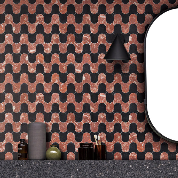 Natural Marble Clyde Montecchio & Nero Mix Honed Mosaic - lifestyle view
