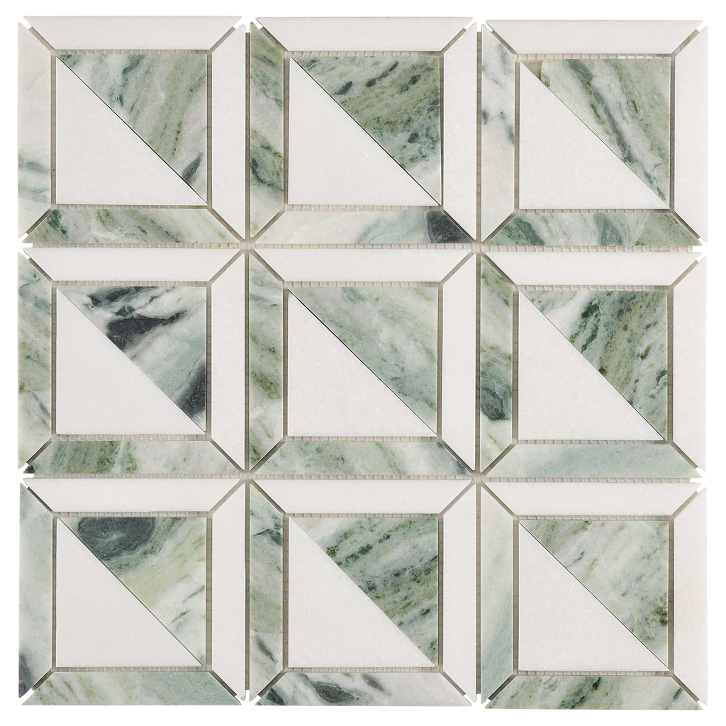 Natural Marble Orient Green & Carrara Mix Honed Mosaic
