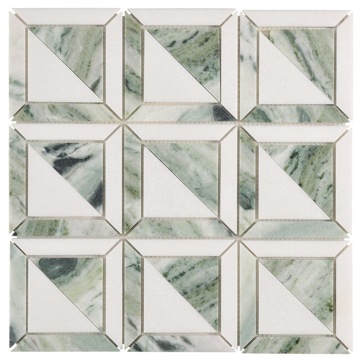 Natural Marble Orient Green & Carrara Mix Honed Mosaic