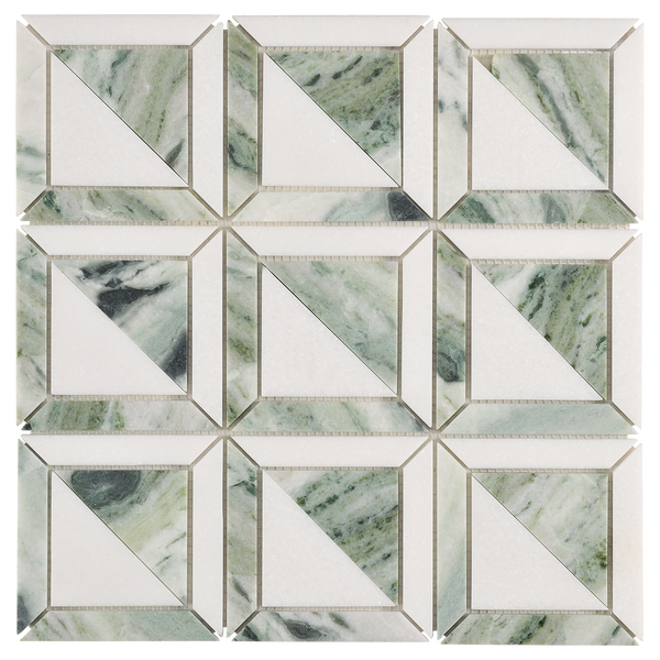 Natural Marble Orient Green & Carrara Mix Honed Mosaic