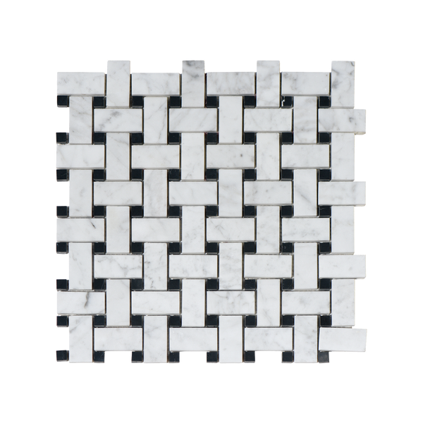 Natural Marble Basketweave Bianco & Nero Mix Honed Mosaic